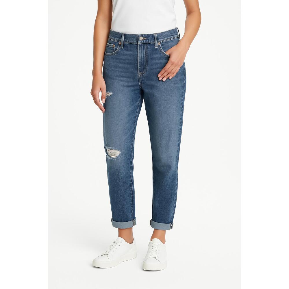 GAP Blue Distressed Denim High Waisted Rolled‎ Cuffs Boyfriend Jeans 10/30R